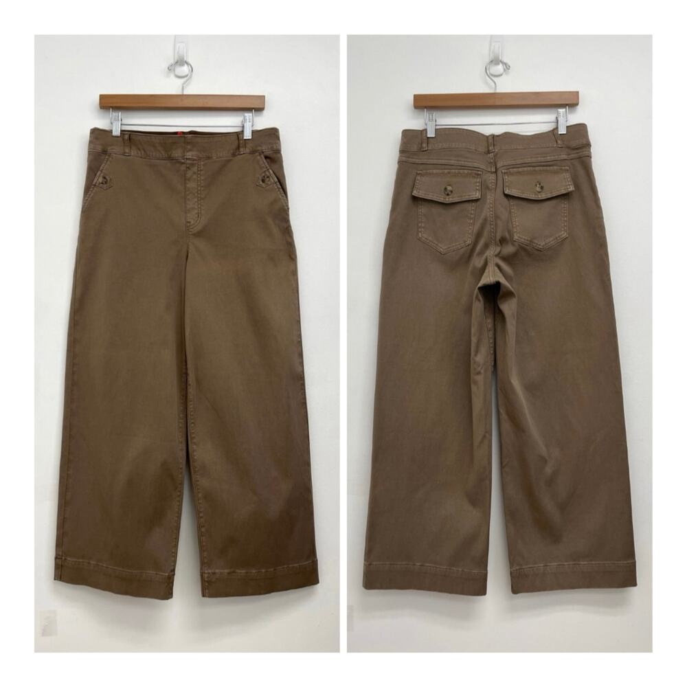 Spanx Stretch Twill Cropped Wide Leg Pull-On Shaping Smoothing Pants Brown XL